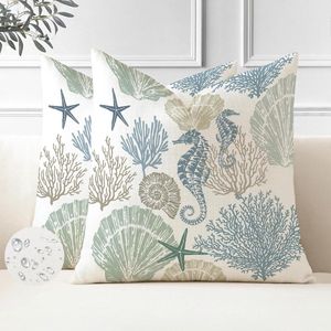 Set van 2 weerbestendige buitenkussens - Maritiem ontwerp - 50x50 cm