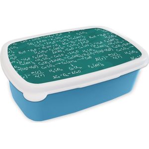 Broodtrommel Blauw - Lunchbox - Brooddoos - Scheikunde - Krijtbord - Cijfers - Patroon - 18x12x6 cm - Kinderen - Jongen