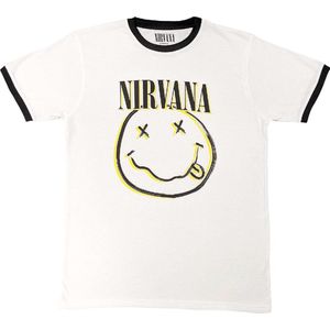 Nirvana - Double Happy Face Heren T-shirt - M - Wit