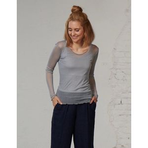 Zijden Netshirt Transparant Kokon Zwo - Mesh / Netstof - 100% Zijde met Satijnzijden Bies - Kleur Zilvergrijs - 44/46
