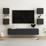 The Living Store TV-meubel - Stevig ontwerp - Wandmontage - Meerdere vakken - Eenvoudig te onderhouden - Zwart - Spaanplaat - Afmetingen (L)- 80 x 30 x 30 cm - Afmetingen (S)- 30.5 x 30 x 30 cm - 2x tv-meubel (L) - 4x tv-meubel (S)