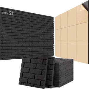 Zelfklevend akoestisch schuim - Geluidsabsorbers 12 stuks - 30 X 30 X 25cm - Geluidsisolatie en geluidsbescherming - Voor gamingdecoratie en podcast studio - Akoestisch paneel