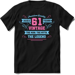 61 Jaar Legend - Feest kado T-Shirt Heren / Dames - Licht Blauw / Licht Roze - Perfect Verjaardag Cadeau Shirt - grappige Spreuken, Zinnen en Teksten. Maat L