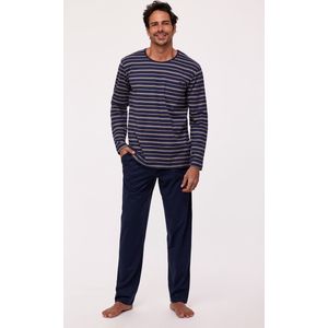 Woody pyjama heren - donkerblauw-beige gestreept - 232-11-MRL-S/939 - maat XL