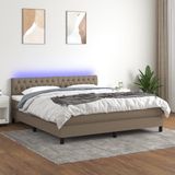 The Living Store Bed boxspring - LED - pocketvering - huidvriendelijk - 180x200 cm - taupe/wit