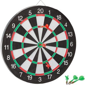 Relaxdays dartbord X1 met pijlen - dartboard 43 cm - tweezijdig speelbaar - klassiek