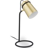 Relaxdays bureaulamp - kantelbare kap - tafellamp - E14 - metaal - snoer - zwart/goud