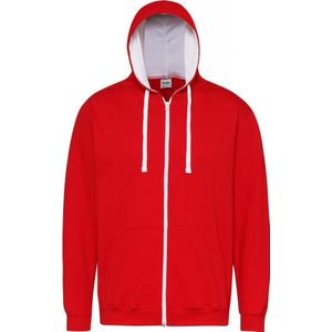 Awdis Heren Varsity Hooded Sweatshirt / Hoodie / Zoodie (Brand Rood/Arctisch Wit)