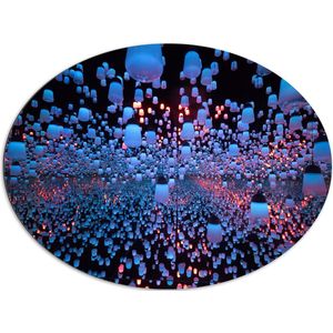 Dibond Ovaal - Opgekleurde Lampen bij een Spiegel - 96x72 cm Foto op Ovaal (Met Ophangsysteem)