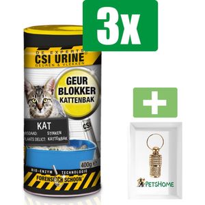 CSI Urine Kattenbak granules 400 g - Vlekkenreiniger - 3 stuks - Inclusief PetsHome Goudkleurige Adreskoker