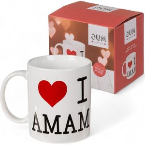 Stijlvolle Koffiemok 'I love Mama' van Aardewerk - Inhoud 300 ml Wit - Afmetingen 10x8 cm
