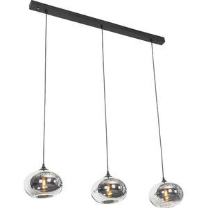 QAZQA busa - Art Deco Hanglamp eettafel voor boven de eettafel | in eetkamer - 3 lichts - L 100 cm - Zwart - Woonkamer | Slaapkamer | Keuken