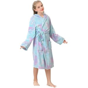 Badjas voor kinderen, meisjes, fleece kinderbadjas met capuchon voor jongens van 3-14 jaar, in de maten 90-162 cm