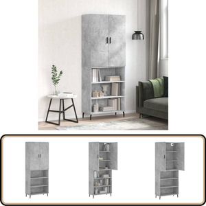 vidaXL Hoge Kast 180cm - Betonlook Hout & Metaal Hoge Kast - Betonnen Kast - Houten Kast - Opbergkast - Woonkamer Kast