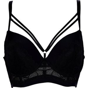 After Eden D-cup & up TEXAS Padded longline bra with fancy strap Dames Beha - Black - Maat 75F