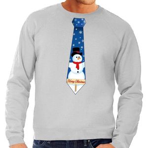 Foute kersttrui / sweater stropdas met sneeuwpop print grijs voor heren XL