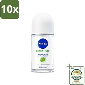 10 x Nivea - Deodorant - Roller - Fresh Pure - 48 Uur Lang Werkend - 50 ml - Grootverpakking - Nivea Deodorant Roller - Fresh Pure - 48 Uur Bescherming - Gevoelige Huid - Geen Aluminium