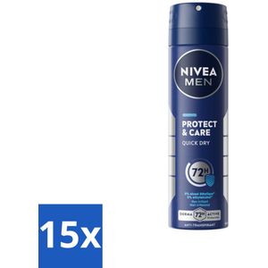 15 x NIVEA Men Deodorant Spray Protect & Care 150 ml - Anti-transpirant - Deodorant Spray - 48 Uur Bescherming - Alcoholvrije Formule - Okselbescherming
