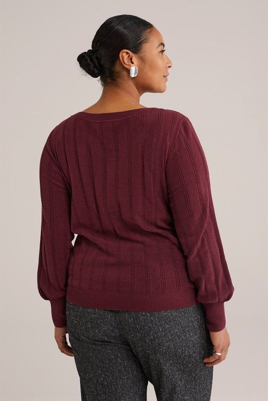 WE Fashion - Curve - Gebreide Trui - Donkerrood - Regular Fit - Plus Size Maat: 46