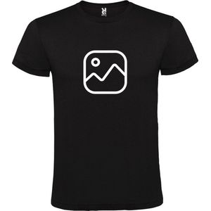Zwart  T shirt met  "" Geen foto icon "" print Wit size S