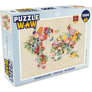 Puzzel Wereldkaart - Vintage - Bloemen - Legpuzzel - Puzzel 1000 stukjes volwassenen