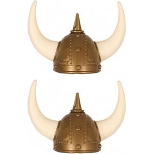 4x stuks gouden Vikingen verkleed helm met hoorns - Verkleed en carnaval hoeden