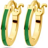 Zilver Verguld Oorringen - Groen Emaille - 1 Micron - 15,5x2 mm