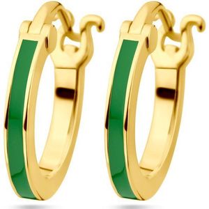 Zilver Verguld Oorringen - Groen Emaille - 1 Micron - 15,5x2 mm