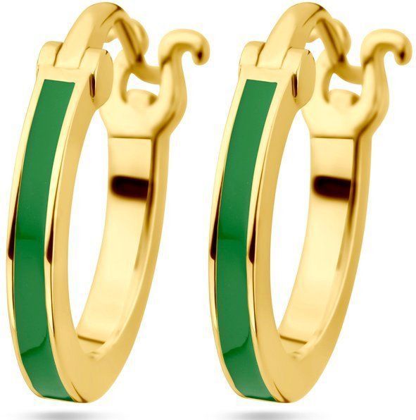 Zilver Verguld Oorringen - Groen Emaille - 1 Micron - 15,5x2 mm