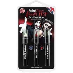PaintGlow - Halloween Face & Body Paint Sticks set - Festival make up - 3,5 gram - zwart - wit - rood