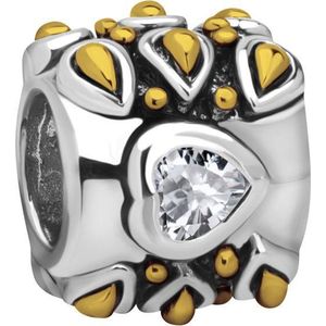 Quiges - 925 - Zilveren - Bedels -Sterling zilver - Beads - 14 Karaat Verguld Kraal Charm met Zirkonia Hart - Geschikt – voor - alle bekende merken - Armband Z417