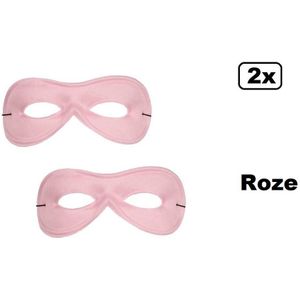 2x Oogmasker domino roze - Carnaval Venetie thema feest party masker festival optocht
