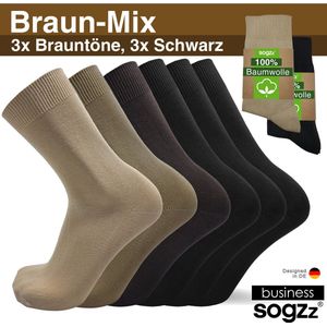 SOGZZ® 100% Katoenen - Business Sokken - 6 Paar - Bruin Assorti Kleuren - Maat 43/46