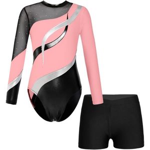Turnpakje voor Kinderen met Lange Mouwen en Metallic Shorts - Ideaal voor Dans, Ballet en Kunstschaatsen