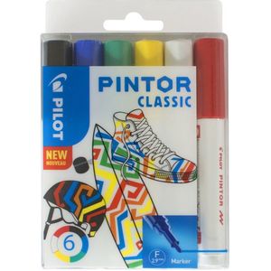 Pilot Pintor 6 Kleuren Verfstiften Set - Classic Set - Fijne marker met 2,9mm punt - Inkt op waterbasis - Dekt op elk oppervlak, zelfs de donkerste - Teken, kleur, versier, markeer, schrijf, kalligrafeer…