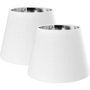2x lampenkap voor tafellamp - E14 fitting - 16,2 cm hoog - Set van 2 ronde lampenkappen - Wit/zilverkleurig