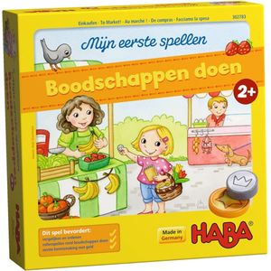 Mijn Eerste Spellen - Boodschappen Doen: Leerspel voor 1-4 spelers vanaf 2 jaar | Speelduur 10 minuten | Houten muntstukken en 3D-marktkraam