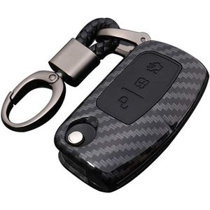 Inovra Autosleutel Cover Case Sleutelhanger Carbon Fiber Shell Siliconen voor Ford Focus Edge Fiesta Kuga - Zwart