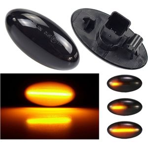 Dynamische LED Richtingaanwijzers (Smoked) - Geschikt voor Toyota Aygo / Citroën C1 / C2 / C3 / C4 / C5 / C6 / Peugeot 107 / 108 / 1007 - Plug & Play Knipperlichten Zijkant - Set van 2 Knipperlichten met LED streep - Flowing Water Effect