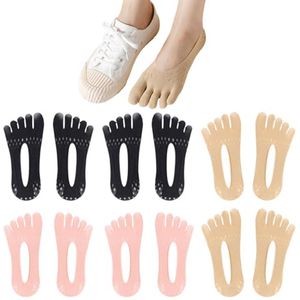 6 Paar Dames No Show Low Cut Liner Sokken met Vijf Vingers - Antislip Orthopedische Compressiekousen voor Comfort en Voorkoming van Eeltknobbels