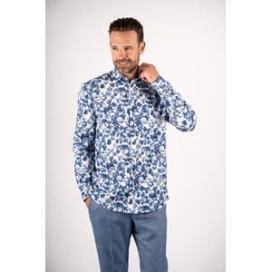 Pre End heren blouse - overhemd LM - 100517 - Ancor - wit/blauw print - maat 3XL