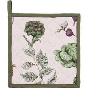 Clayre & Eef Pannenlap 20x20 cm Beige Groen Katoen Vierkant Groenten Afgiet Pannenlap