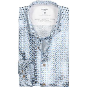 OLYMP 24/7 modern fit overhemd - tricot - wit met blauw en beige dessin (contrast) - Strijkvriendelijk - Boordmaat: 40