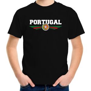 Portugal landen t-shirt met Portugese vlag - zwart - kids - landen shirt / kleding - EK / WK / Olympische spelen outfit 134/140
