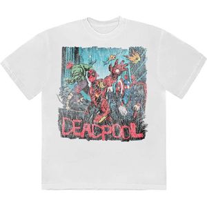 Marvel Deadpool - Hero Scene Vintage Heren T-shirt - 2XL - Wit
