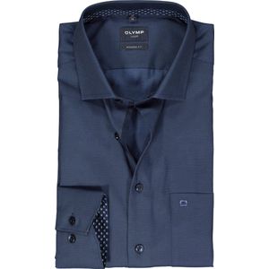 OLYMP modern fit overhemd - mouwlengte 7 - structuur - nachtblauw (contrast) - Strijkvrij - Boordmaat: 41