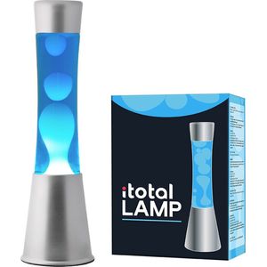 i-Total Lavalamp - Lava Lamp - Sfeerlamp - 40x11 cm - Glas/Aluminium - 30W - Blauw met witte Lava - Zilvergrijs - XL1791