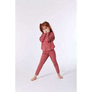Woody pyjama meisjes - rood met wasbeer all-over print - wasbeer - 212-1-PZG-Z/926 - maat 152