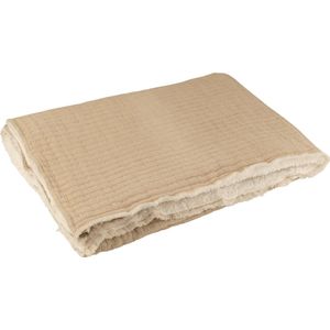 J-line - Plaid Teddy Strepen Stiksel Katoen/polyester Beige - 180x130x1cm