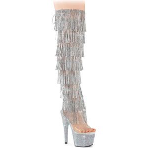 Pleaser - BEJEWELED-3019C-RSF- Plateau overknee Laarzen - US 5 - 35 Shoes - Zilverkleurig